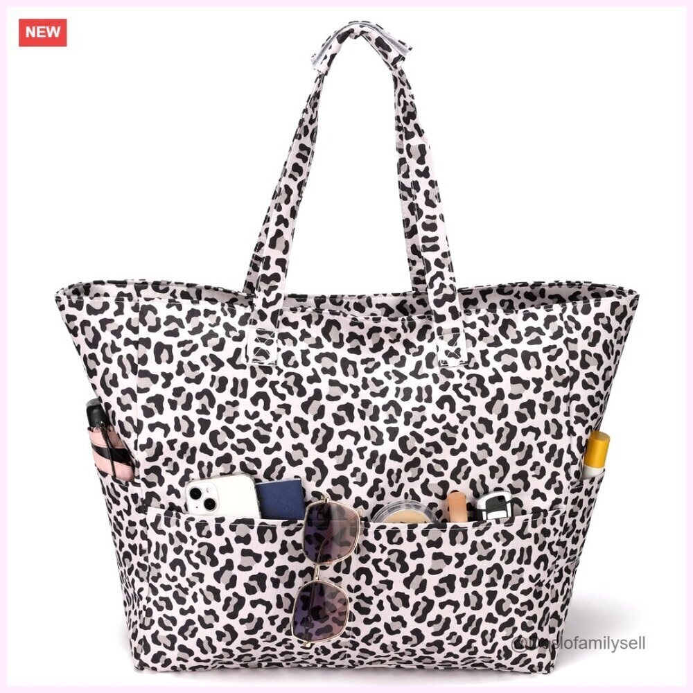 Large Water-Resistant Beach Tote Bag with Zipper for Pool Gym Travel
